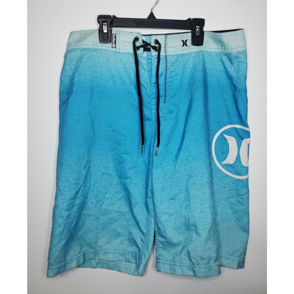 Hurley Men's Gradient Blue Board Shorts Sz 32 Surf Paddle Trunks 21.5" Length